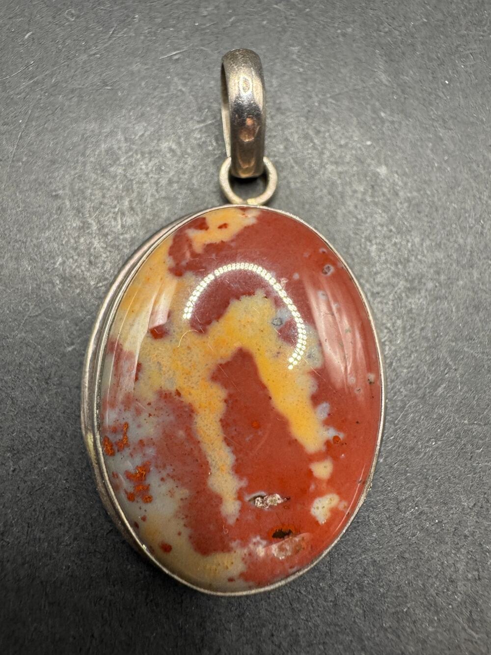 Vintage Noreena Jasper Stone 925 Sterling Silver Signed Oval Pendant 37.7